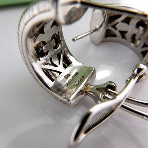 Judith Ripka Wide Cable Semi Hoop Sterling Silver Earrings Pierced - Picture 6 of 8